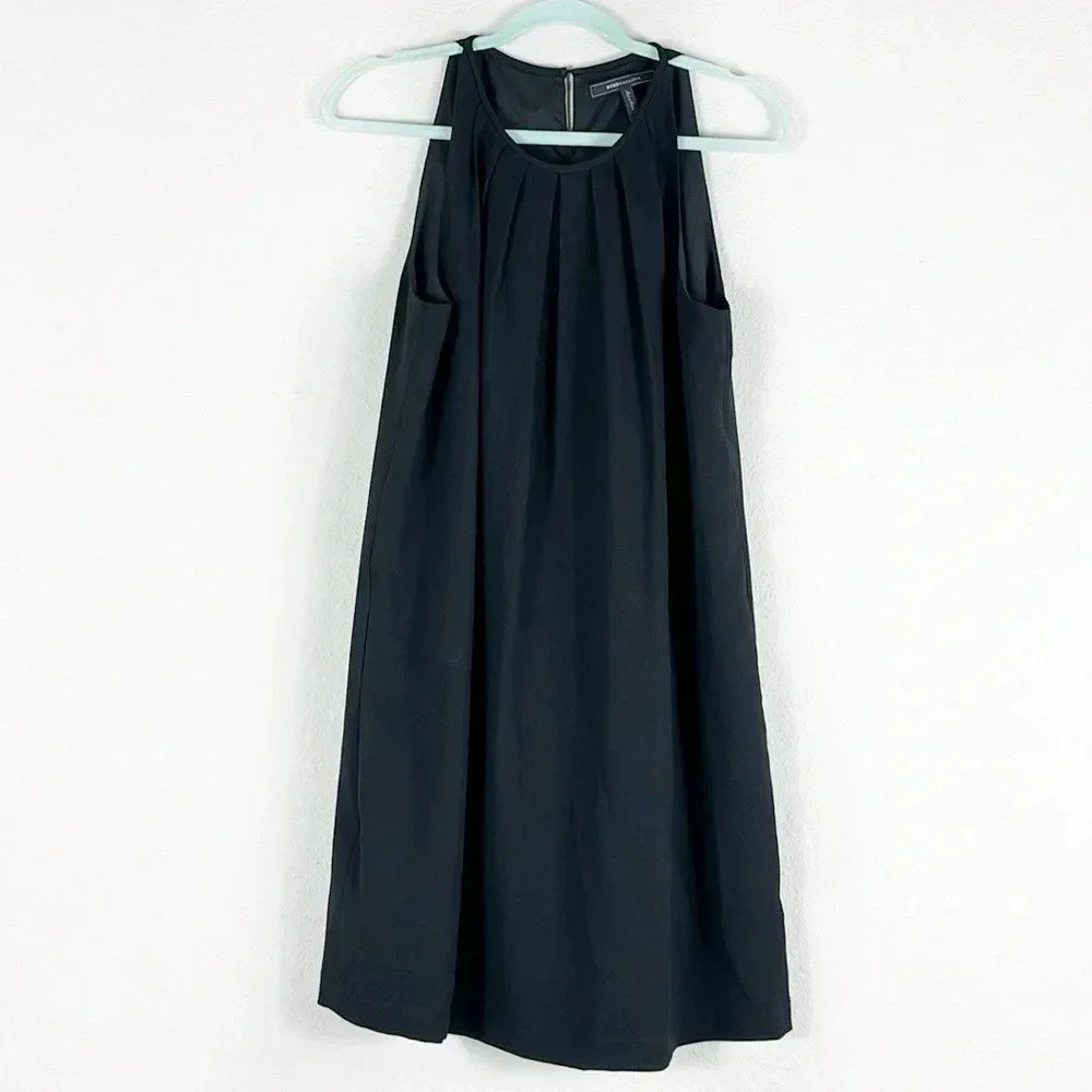 BCBGMaxAzria Black Shift Pleated Dress size M